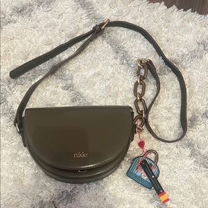 nikky Olive Crossbody Bag with Flap Closure